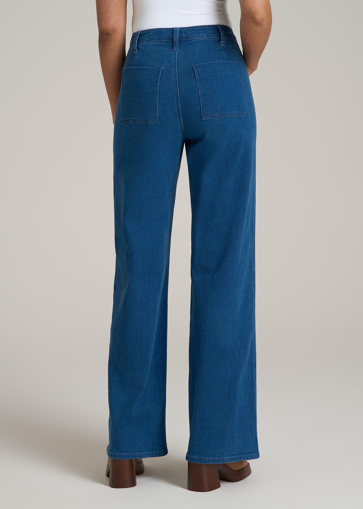 Stevie Wide Leg Patch Pocket Jeans for Tall Women in 70's Blues Product Image