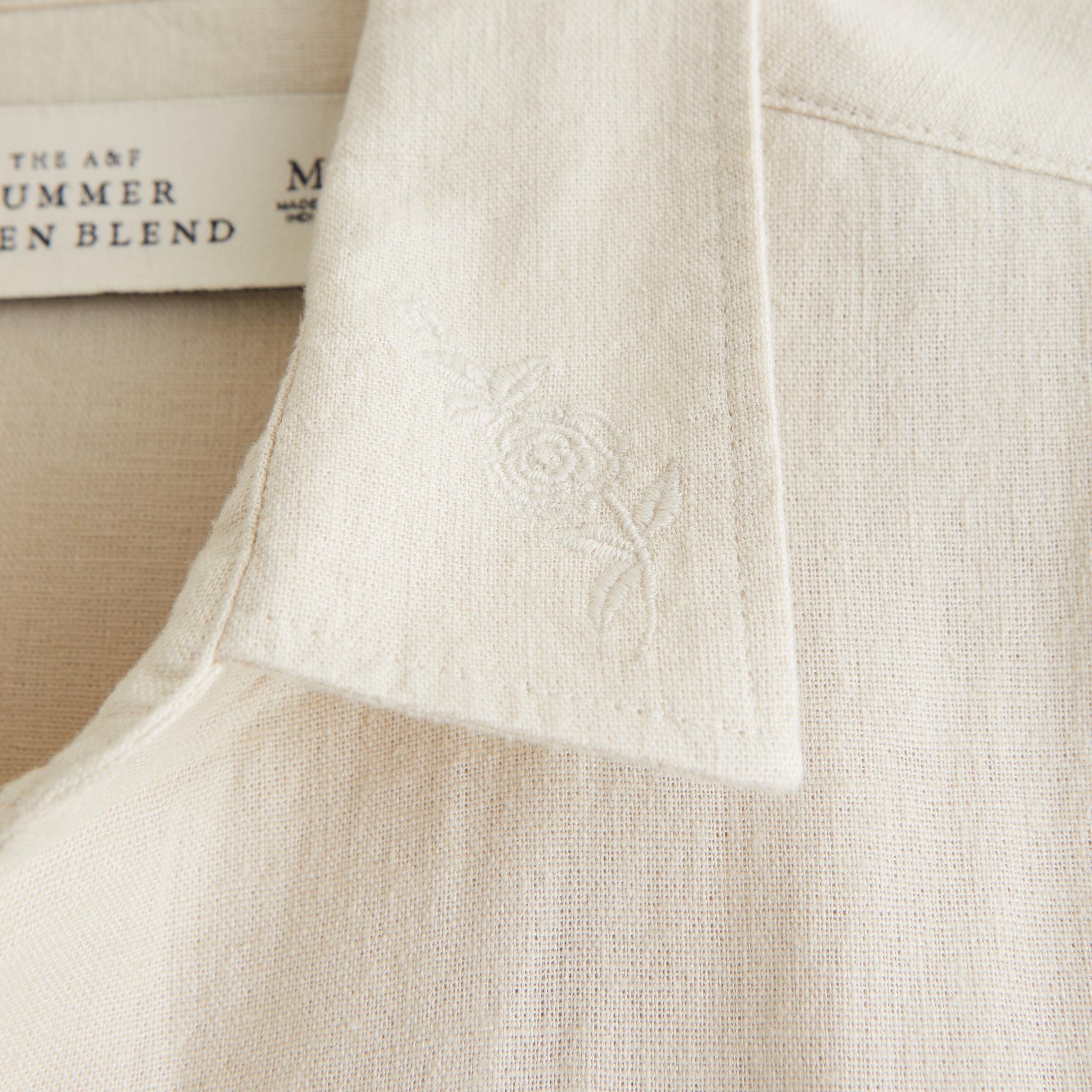 Short-Sleeve Summer Linen-Blend Button-Up Shirt Product Image