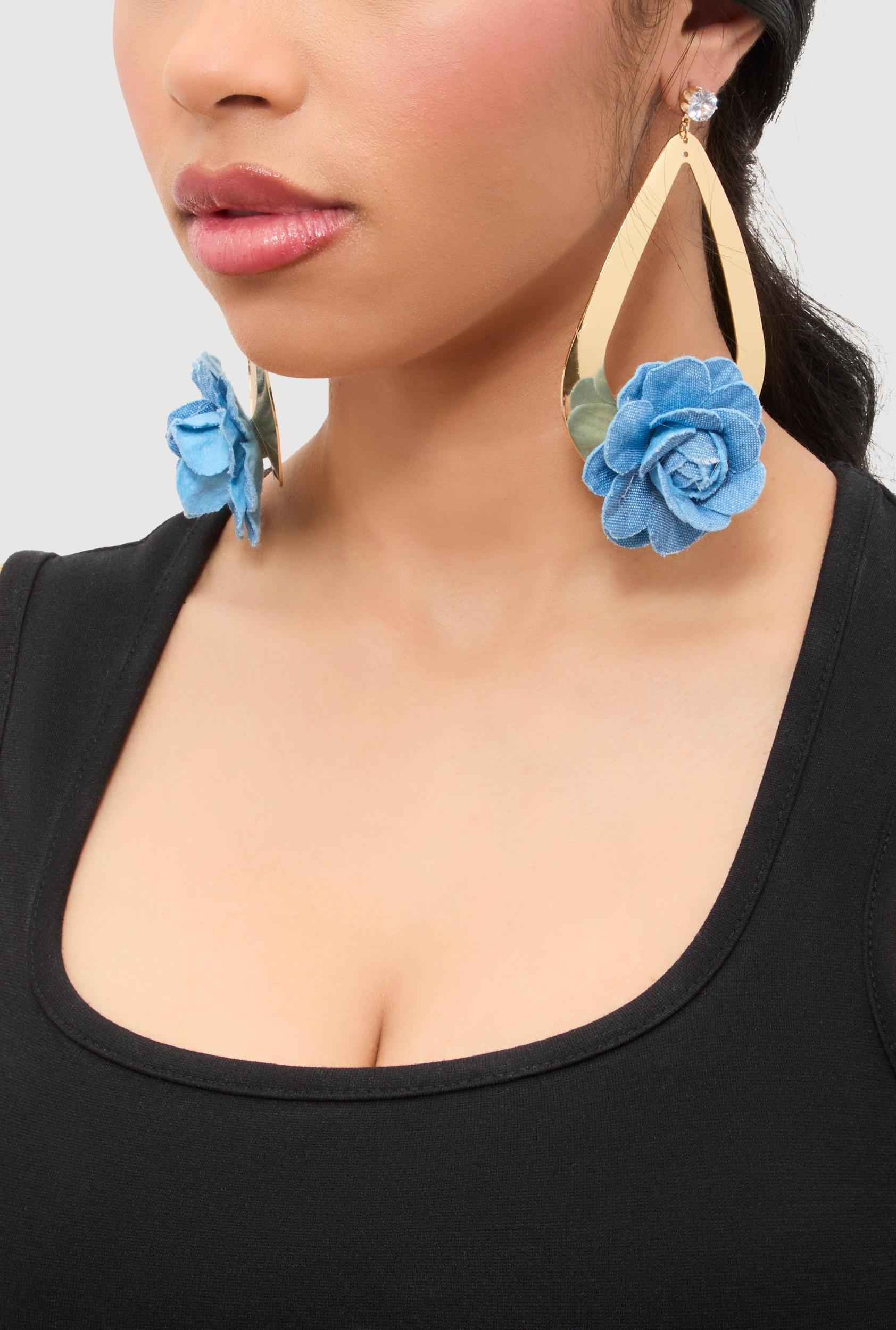 Flower Statement Teardrop Earrings Female Product Image