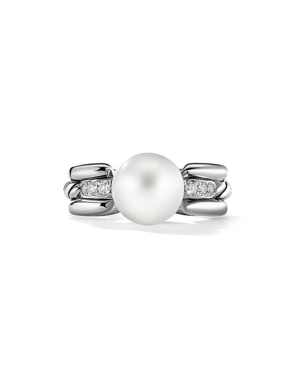 DY Madison Pearl Ring with Diamonds in Silver, 7.5mm Product Image