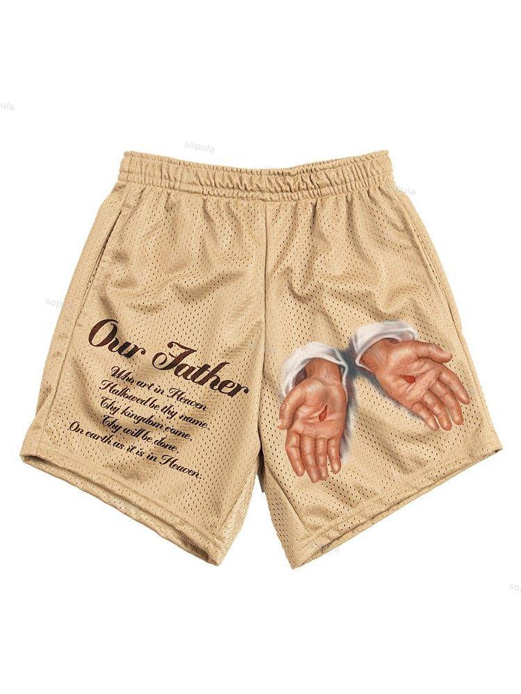 Vintage The Lord’s Prayer Graphic Casual Street Mesh Shorts Product Image