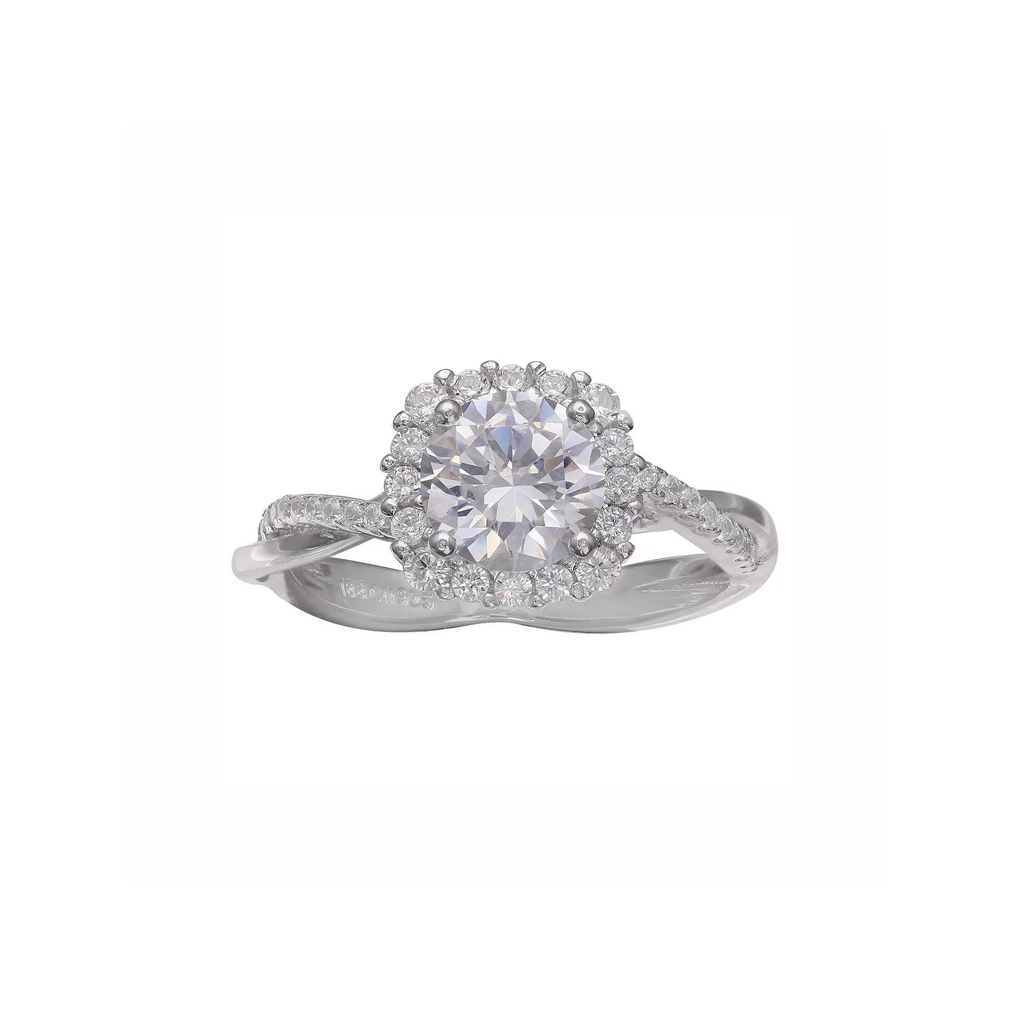 PRIMROSE Sterling Silver Cubic Zirconia Halo Engagement Ring, Womens White Product Image