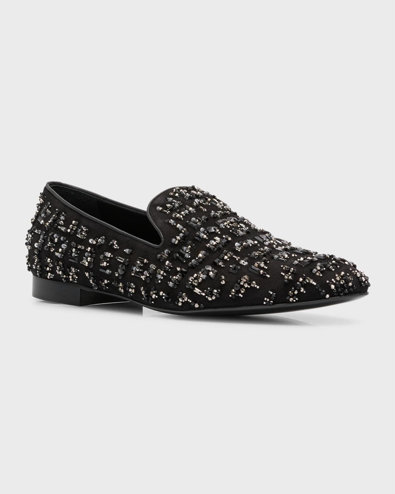 Men's Suede Bead-Embellished Smoking Slippers Product Image