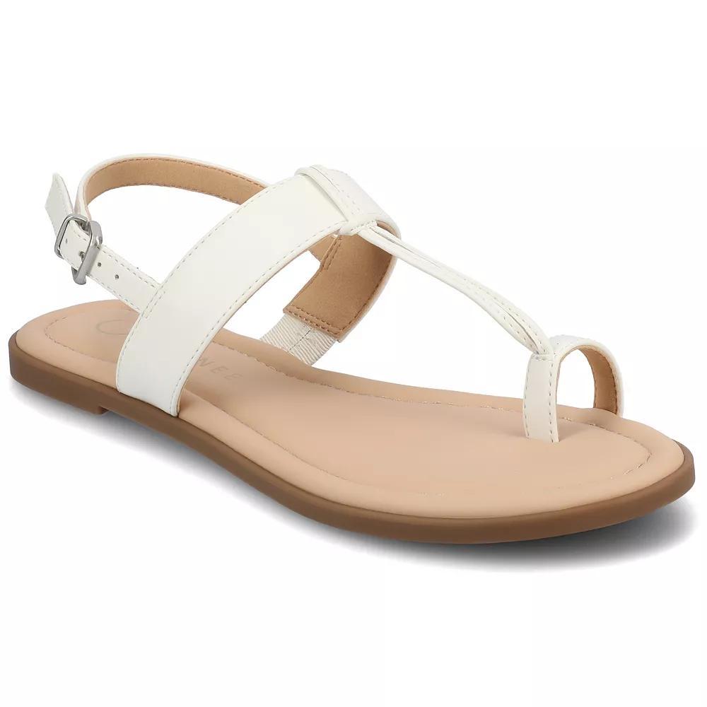 Journee Gerra T-Strap Toe Ring Women's Flat Sandals, Size: 7, White Product Image