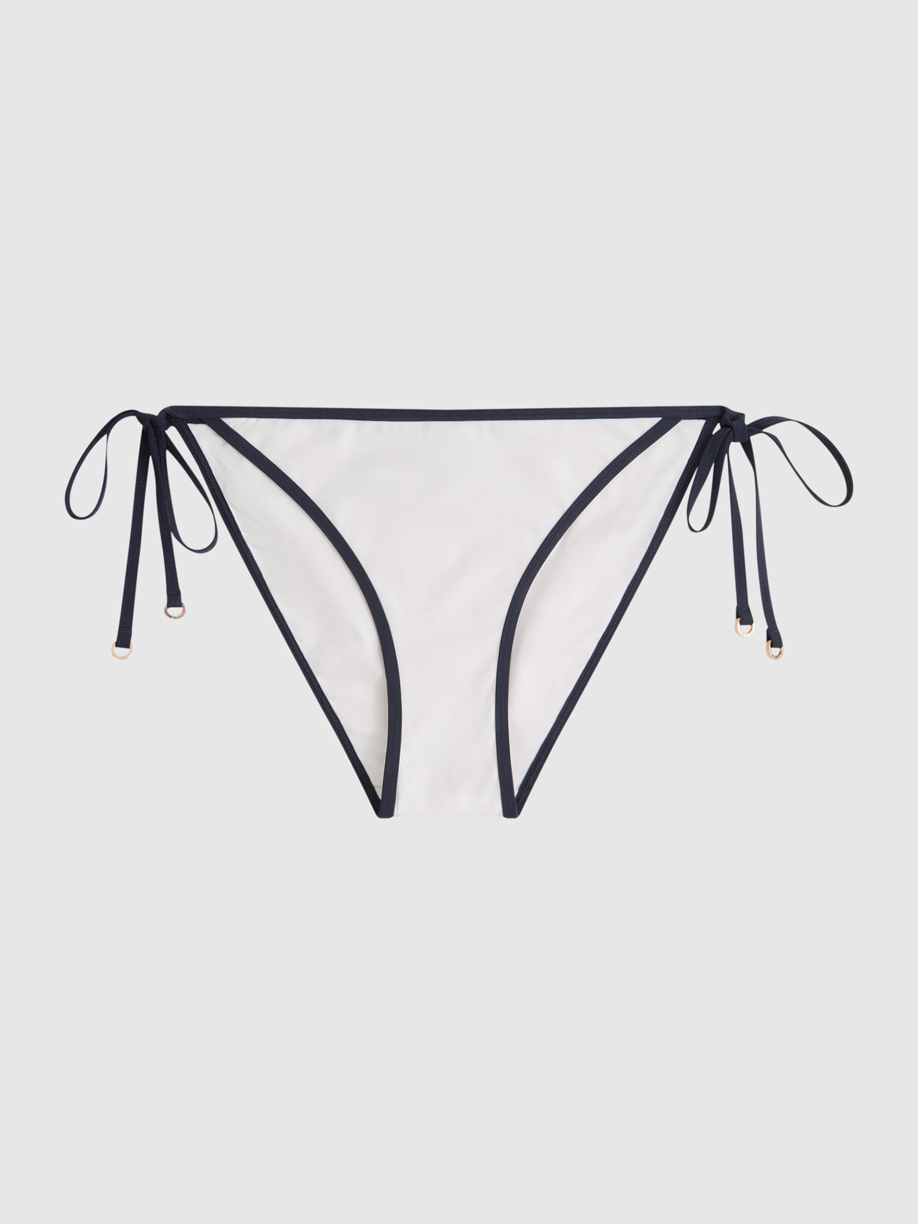 Self Tie Bikini Bottoms in White/Navy Product Image