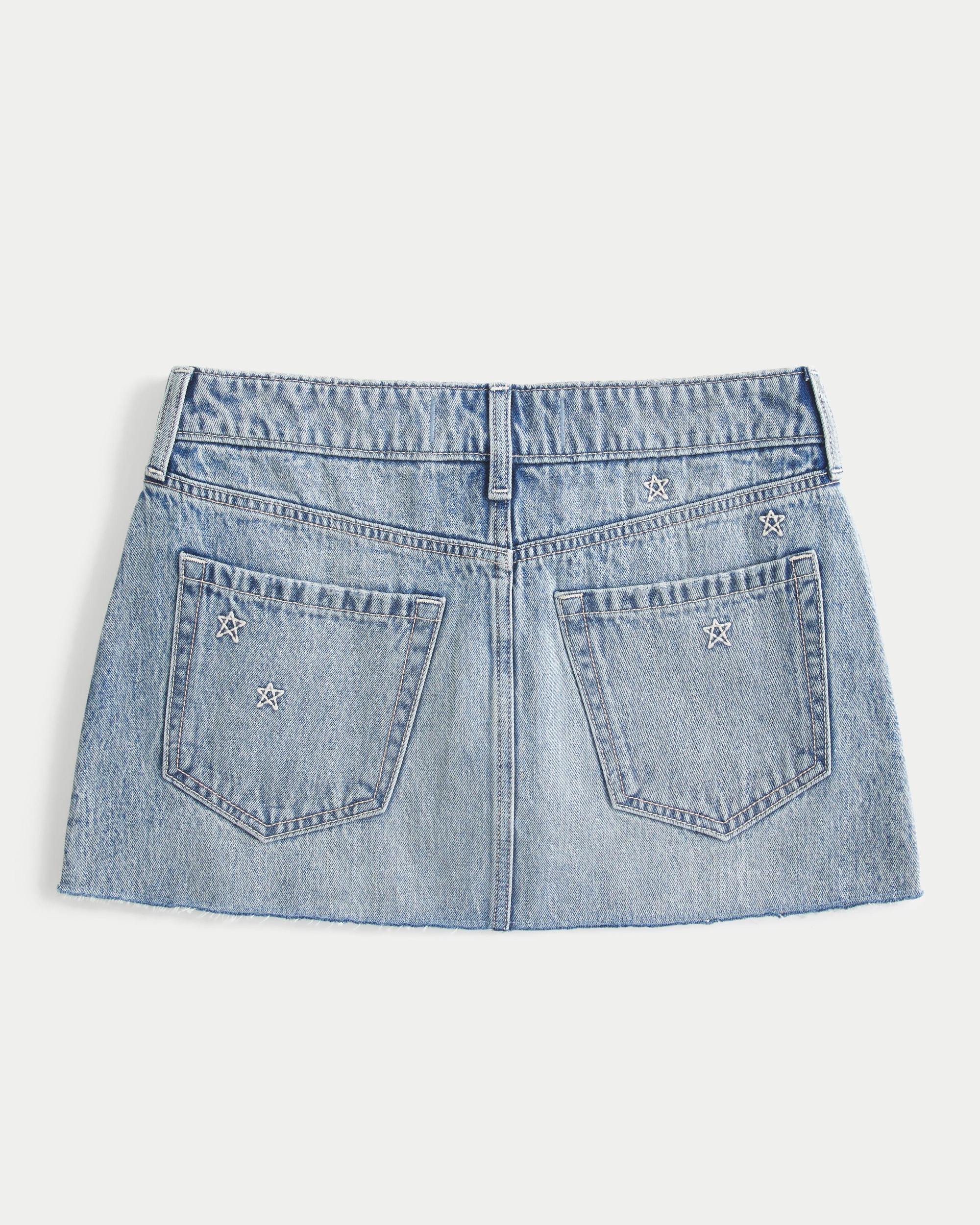 Low-Rise Light Wash Denim Mini Skort Product Image