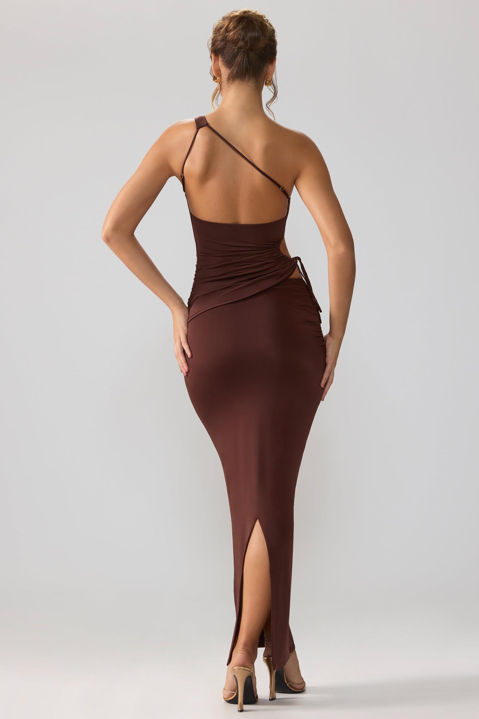 Slinky Jersey Asymmetric Waist Maxi Skirt in Espresso Product Image