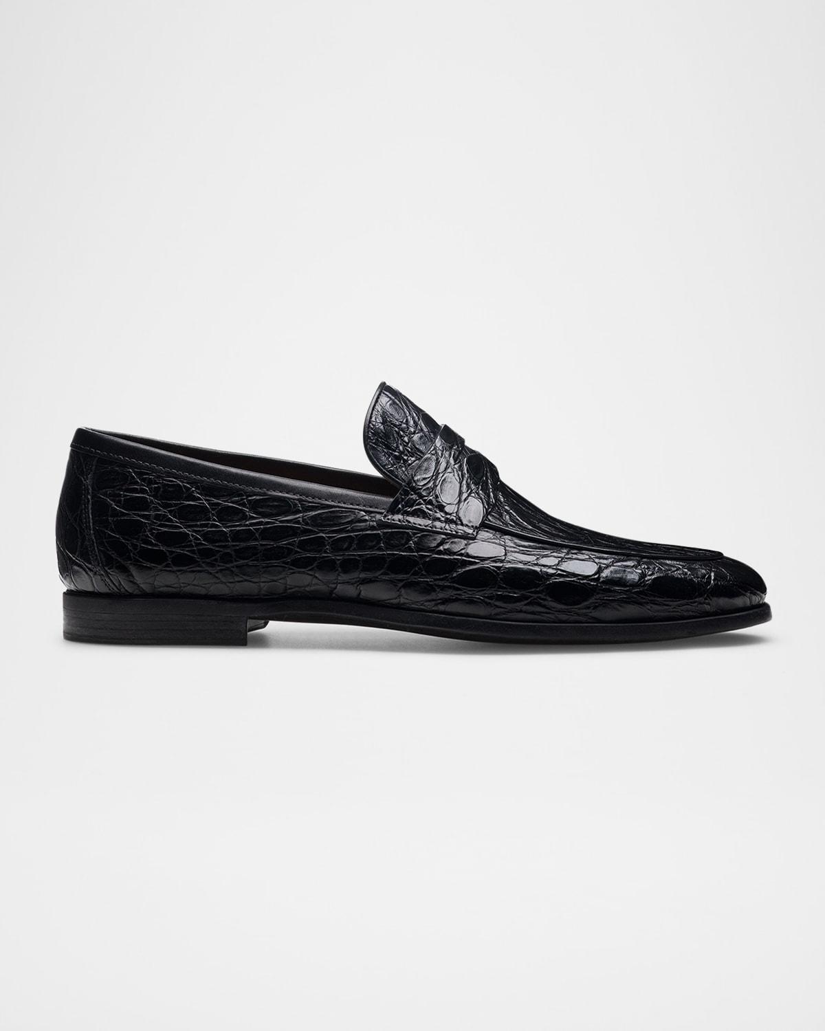 Mens Vicente Croc Leather Penny Loafers Product Image