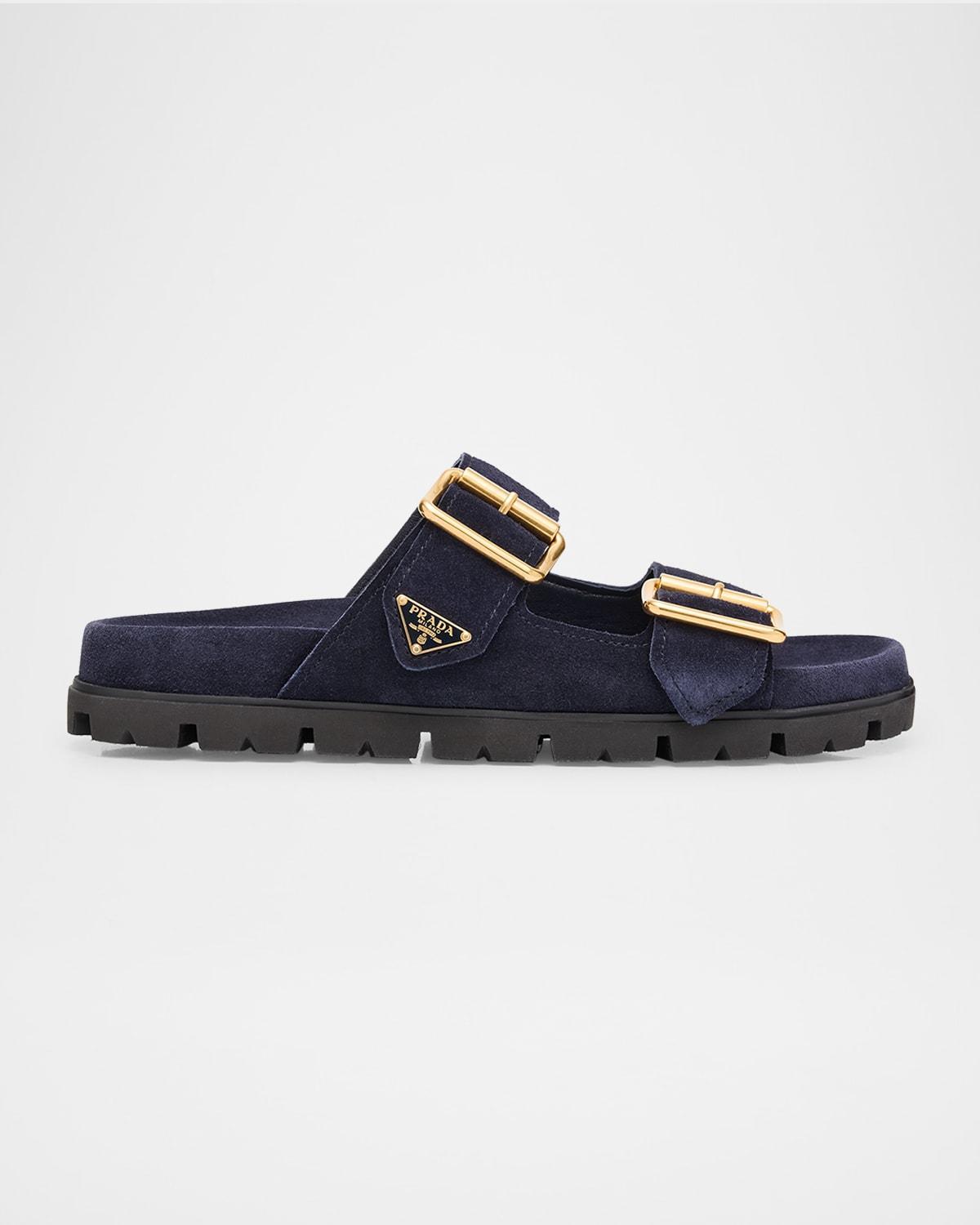 Suede Double-Buckle Slide Sandals Product Image