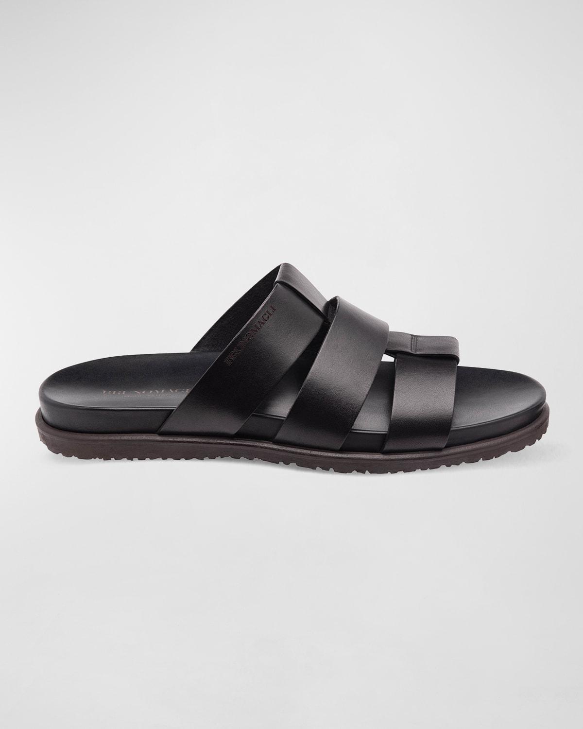 Mens Empoli Three-Strap Leather Slide Sandals Product Image
