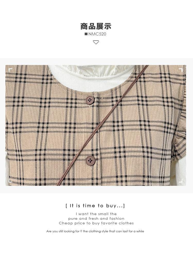 Plaid Ruffle-Trim Midi Shirtdress / Ruffled Loose Blouse Product Image