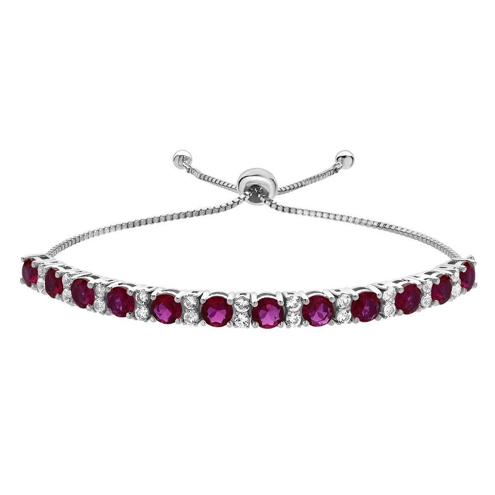 Gemstone Brilliance Sterling Silver Gemstone & Lab-Created White Sapphire Adjustable Bracelet, Women's, Size: 5-9" ADJ, Created Red Product Image