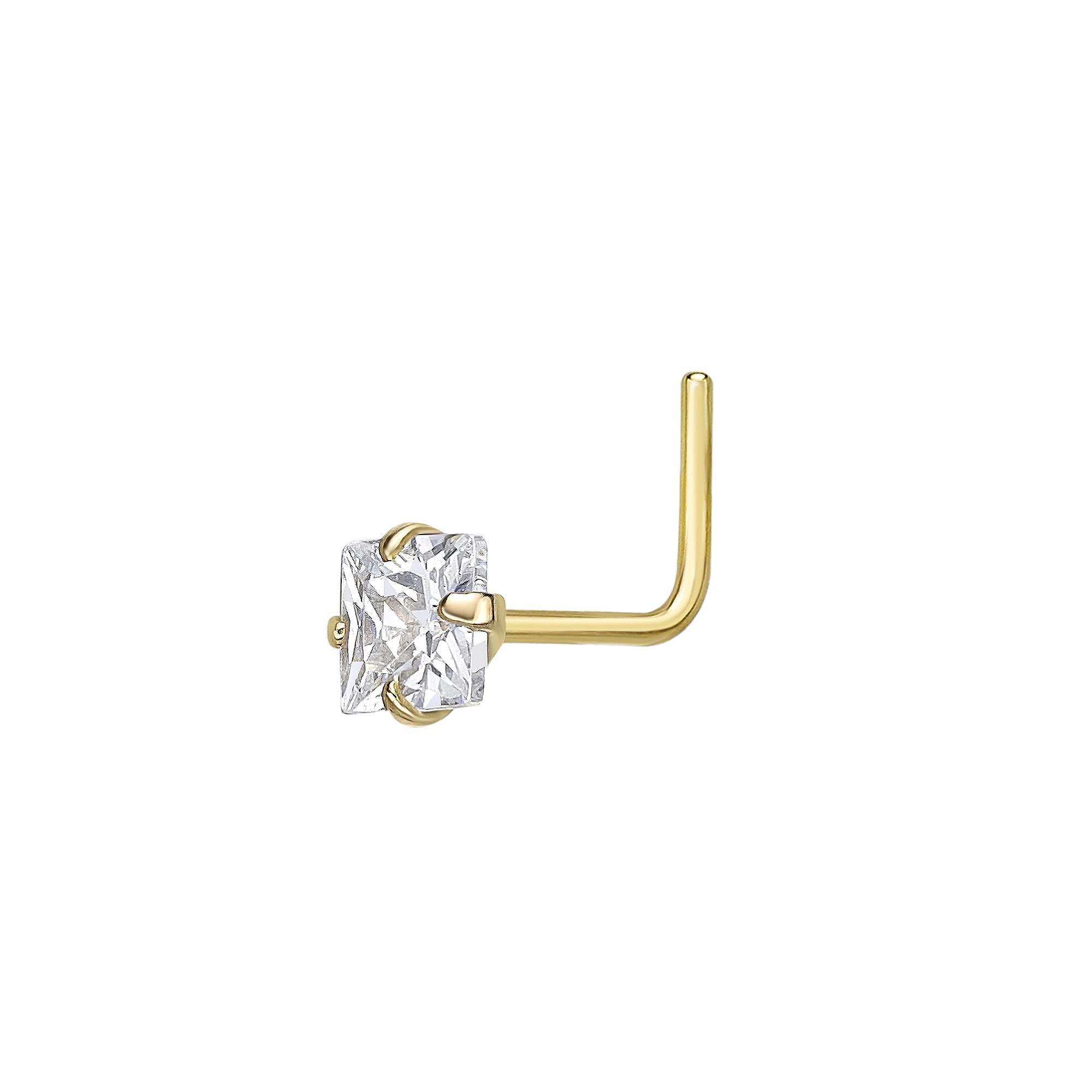Lila Moon 14k Gold Cubic Zirconia 90 Degree Nose Ring Stud, Women's, 14k Yellow Gold Product Image