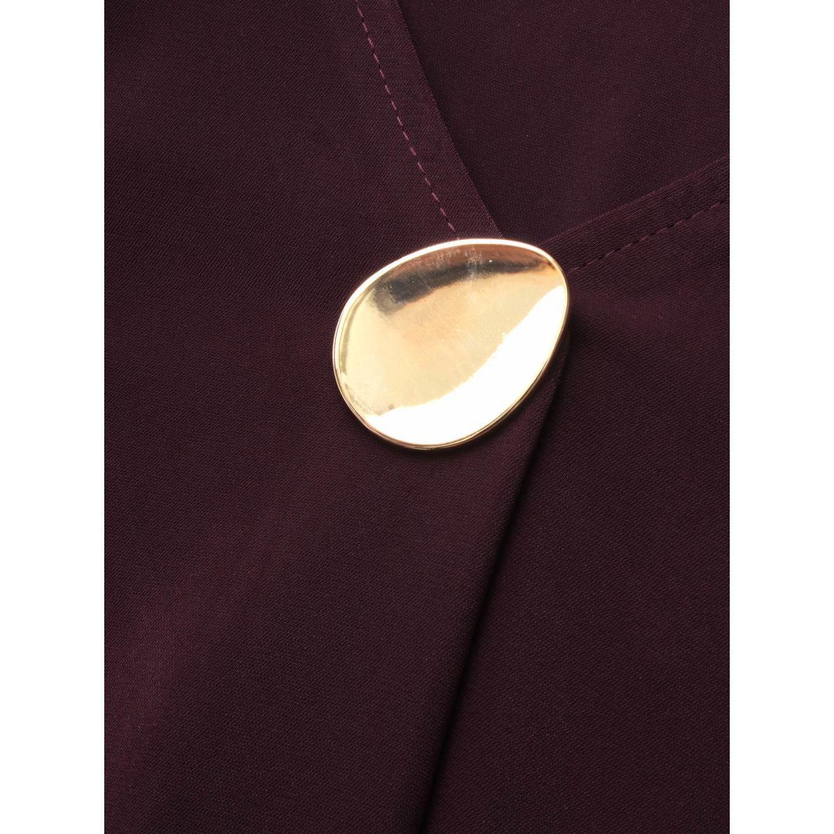 Plus Size Eggplant V Neck Pleated Metal Detail Blouse Women Elegant Long Sleeve V-neck Everyday Blouses BloomChic 10/M Product Image