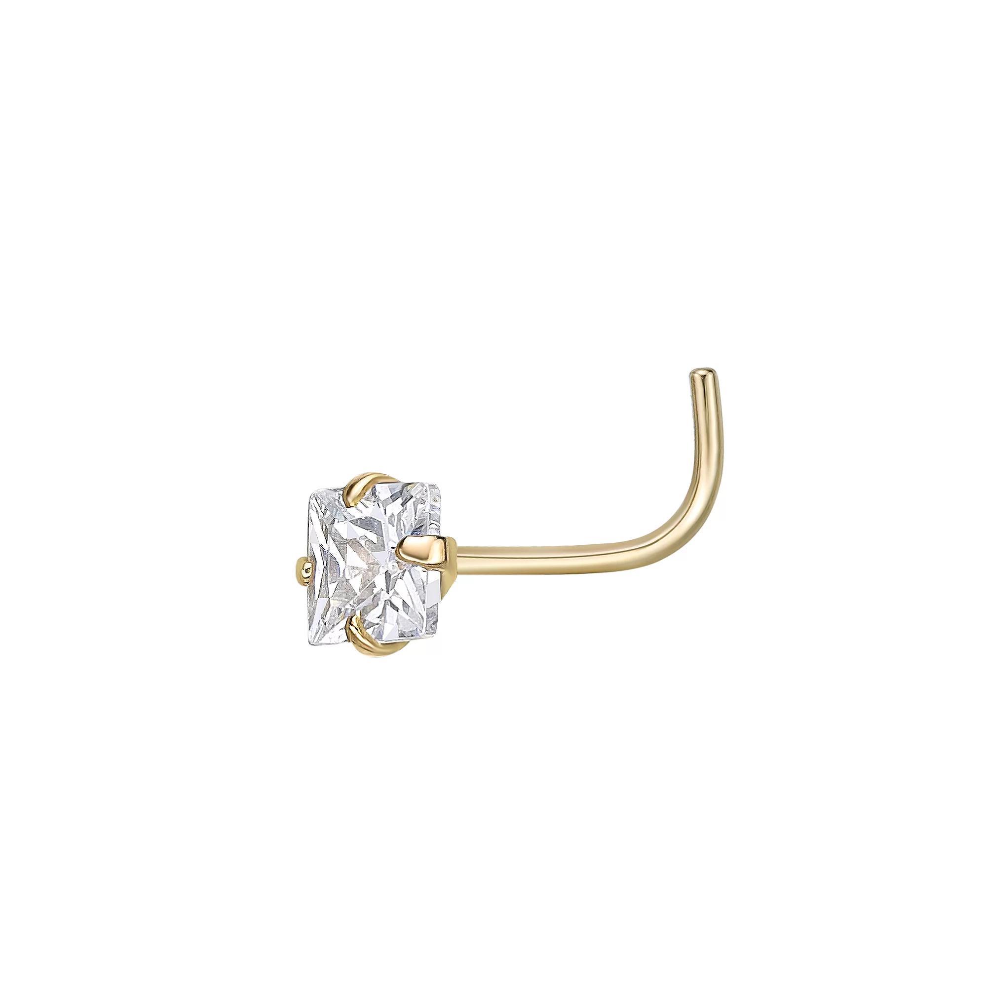 Lila Moon 14k Gold Cubic Zirconia Curved Nose Ring Stud, Women's Product Image