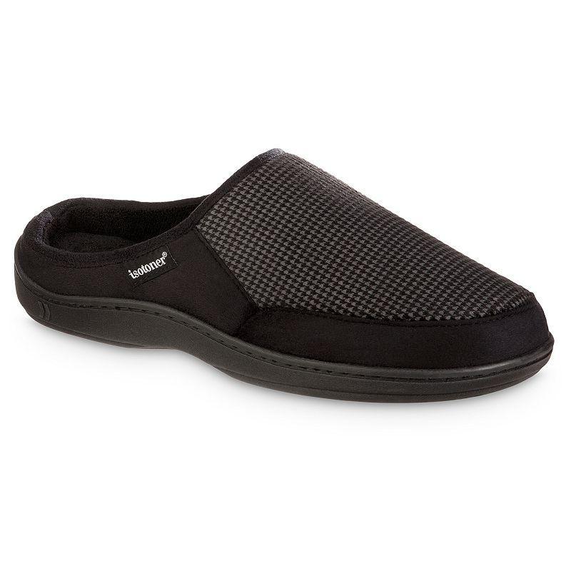 Isotoner Mens Advanced Memory Foam Microsuede and Houndstooth Jasper Hoodback Comfort Slippers Product Image