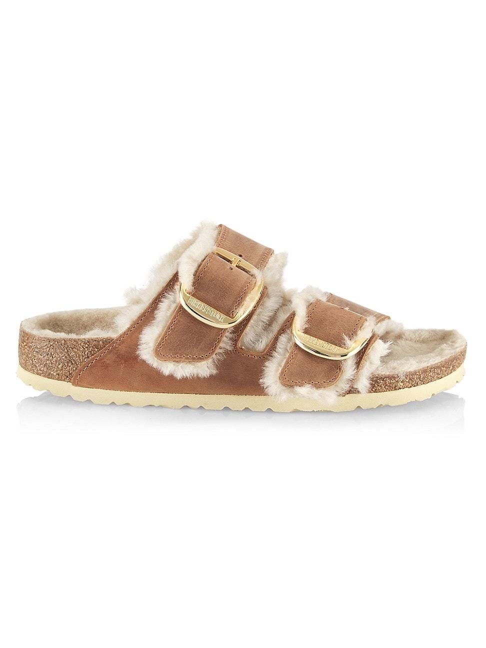 Birkenstock Womens Big Buckle Arizona Shearling Slide Sandals Product Image