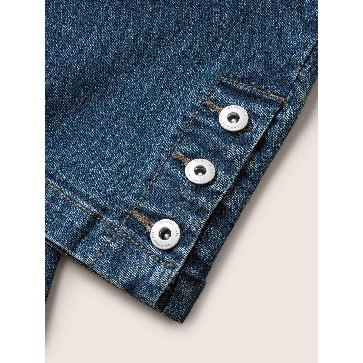 Plus Size Dark Wash Slit Hem Pull On Jegging Jeans Women Indigo Elegant Plain Non High stretch Slanted pocket Jeans BloomChic 20/2X Product Image