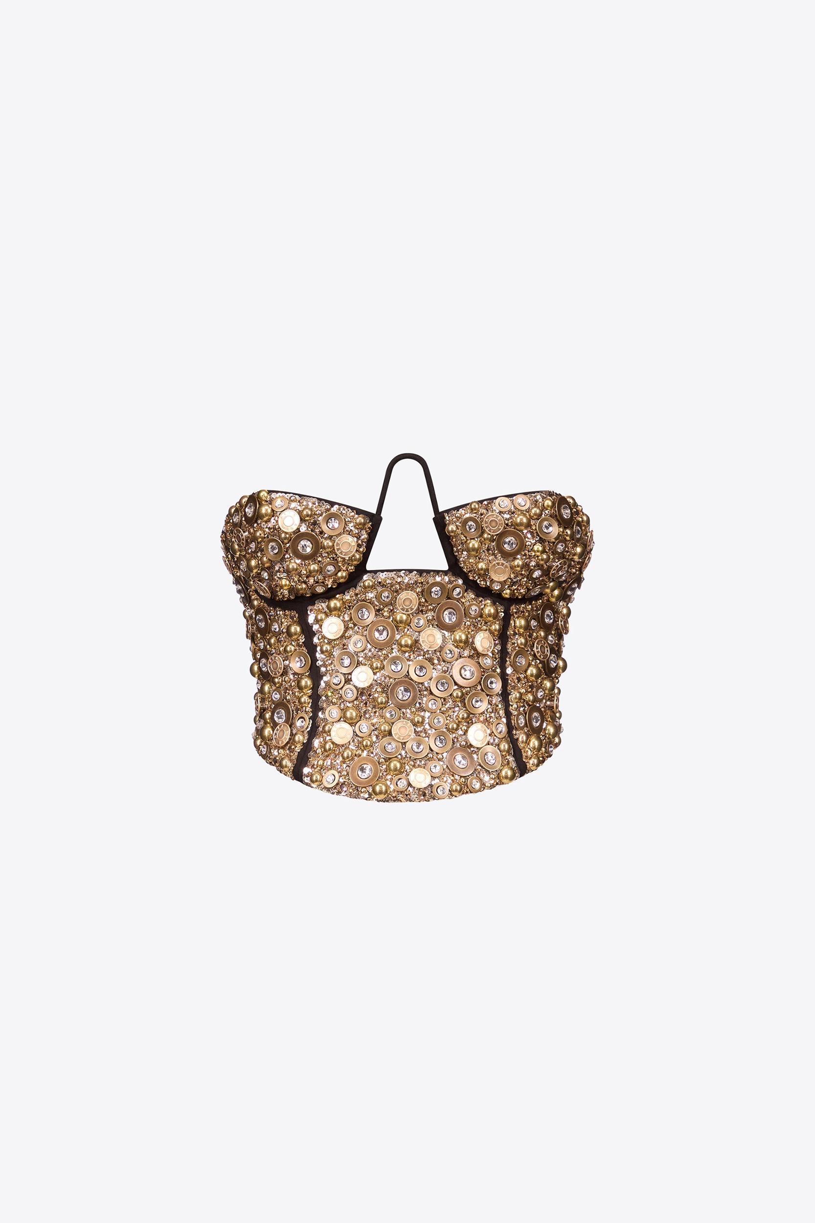 Embroidered Crystal Button Cluster Bustier Product Image