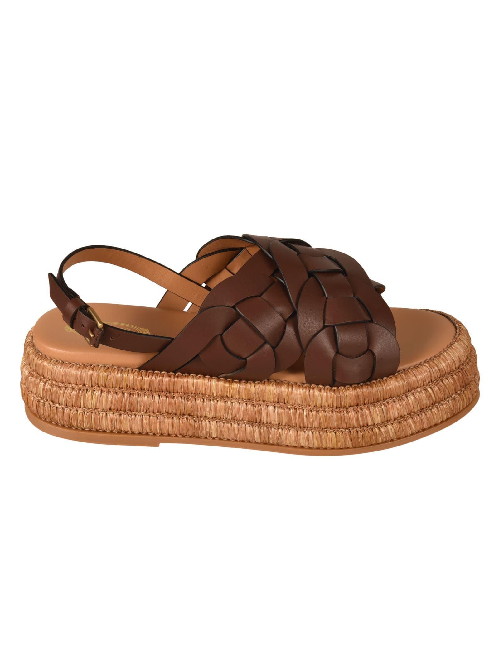 TOD'S Leather Platform Sandals In Brown Product Image