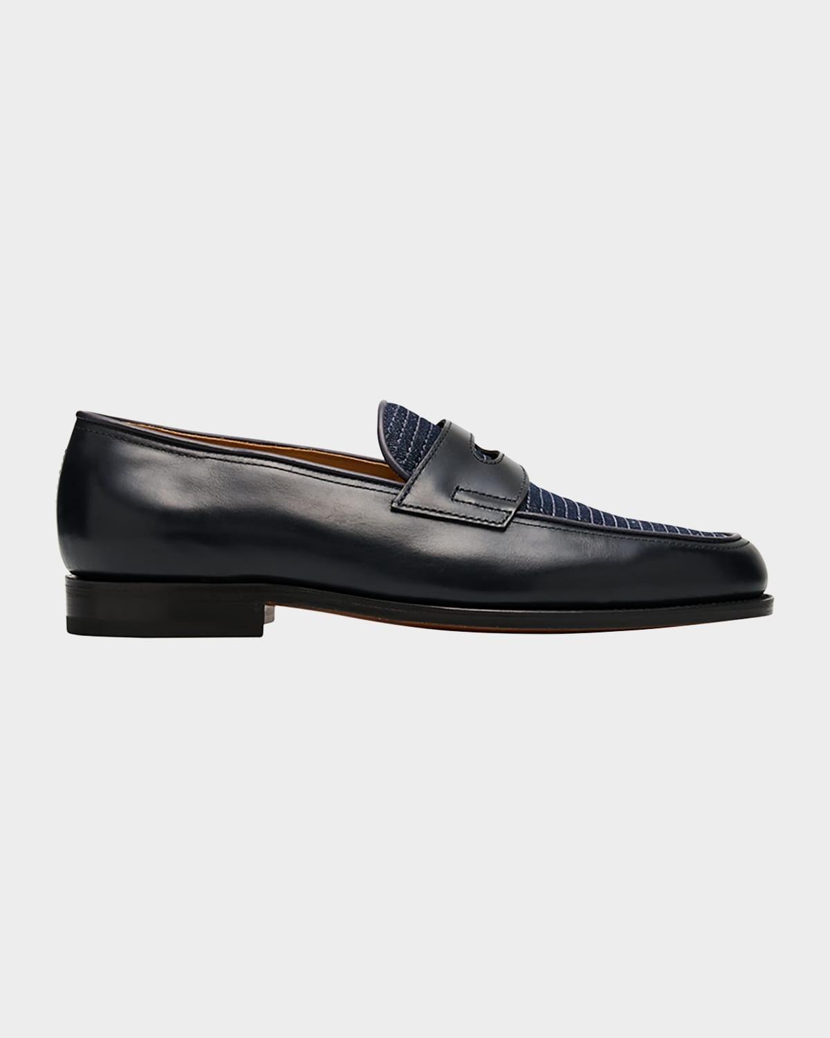 Mens Lopez Denim and Leather Penny Loafers Product Image
