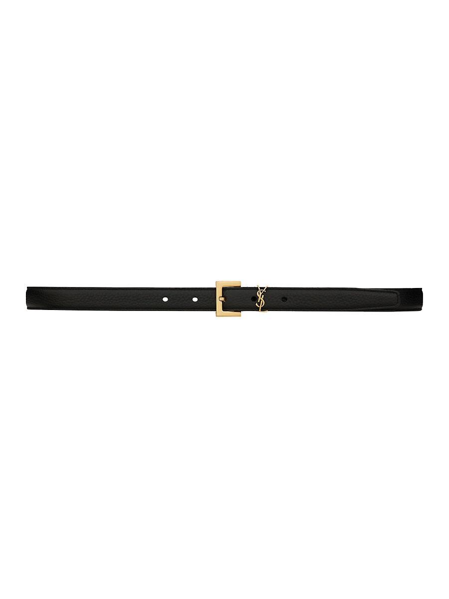 Womens Cassandre Thin Belt with Square Buckle in Grained Leather Product Image