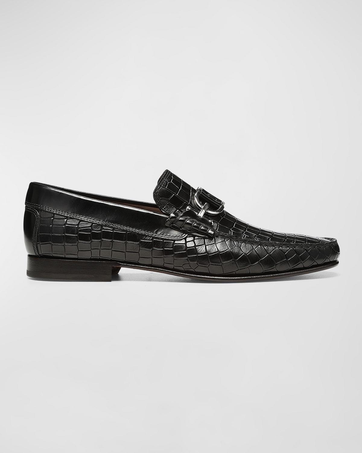 Donald Pliner Mens Dacio Bit Buckle Crocodile Leather Loafers Product Image