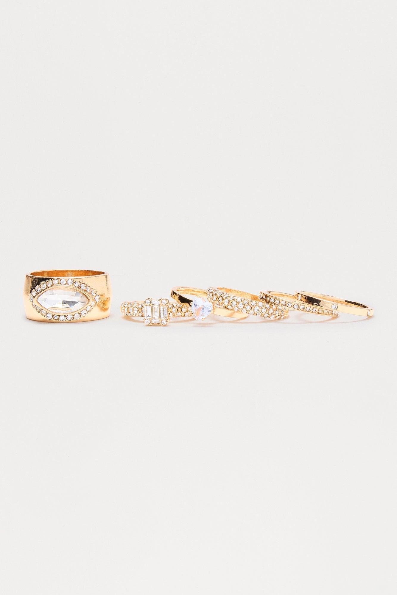 Many More 6 Piece Rhinestone Ring Set - Gold Female Product Image