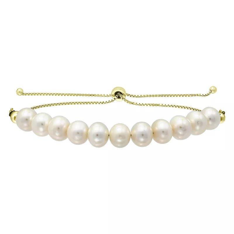 Aleure Precioso Gold Over Sterling Silver Cultured Pearl Frontal Adjustable Bracelet, Womens Gold Tone White Product Image