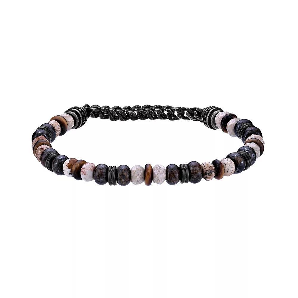 Men's LYNX Black Ion-Plated Stainless Steel Semi Prcious Stone Stretch Bracelet, Size: 8.5" Product Image