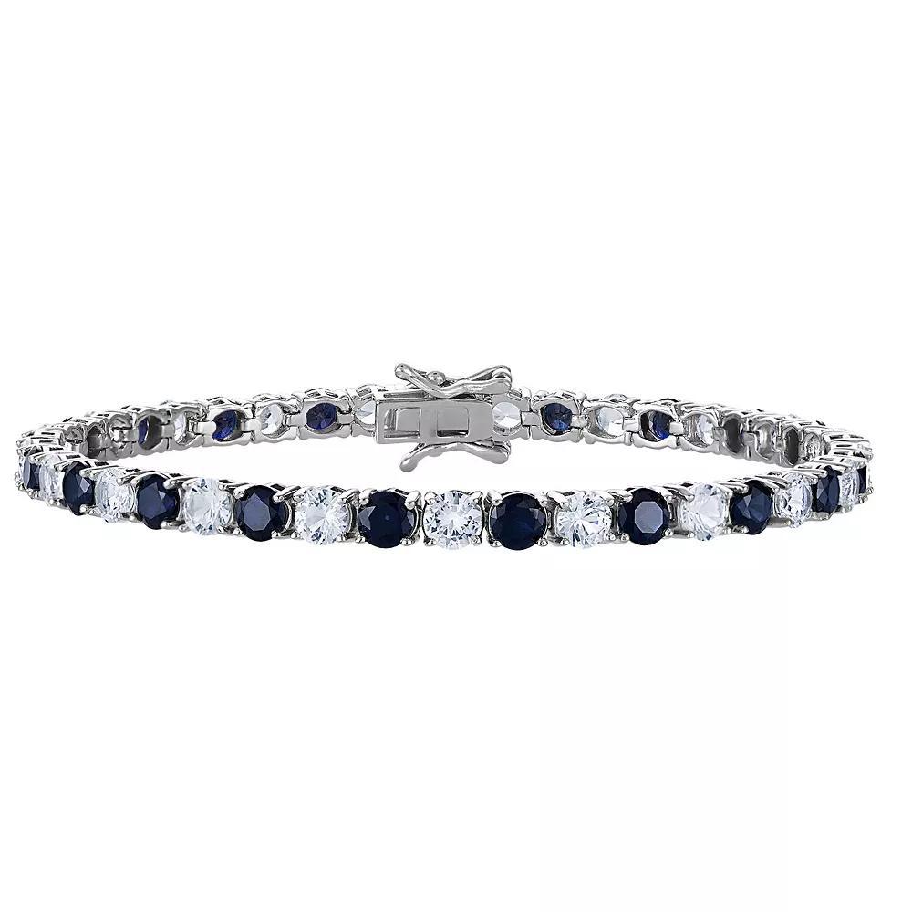 Rhodium Over Sterling Silver Lab-Created Sapphire Bracelet, Womens Product Image