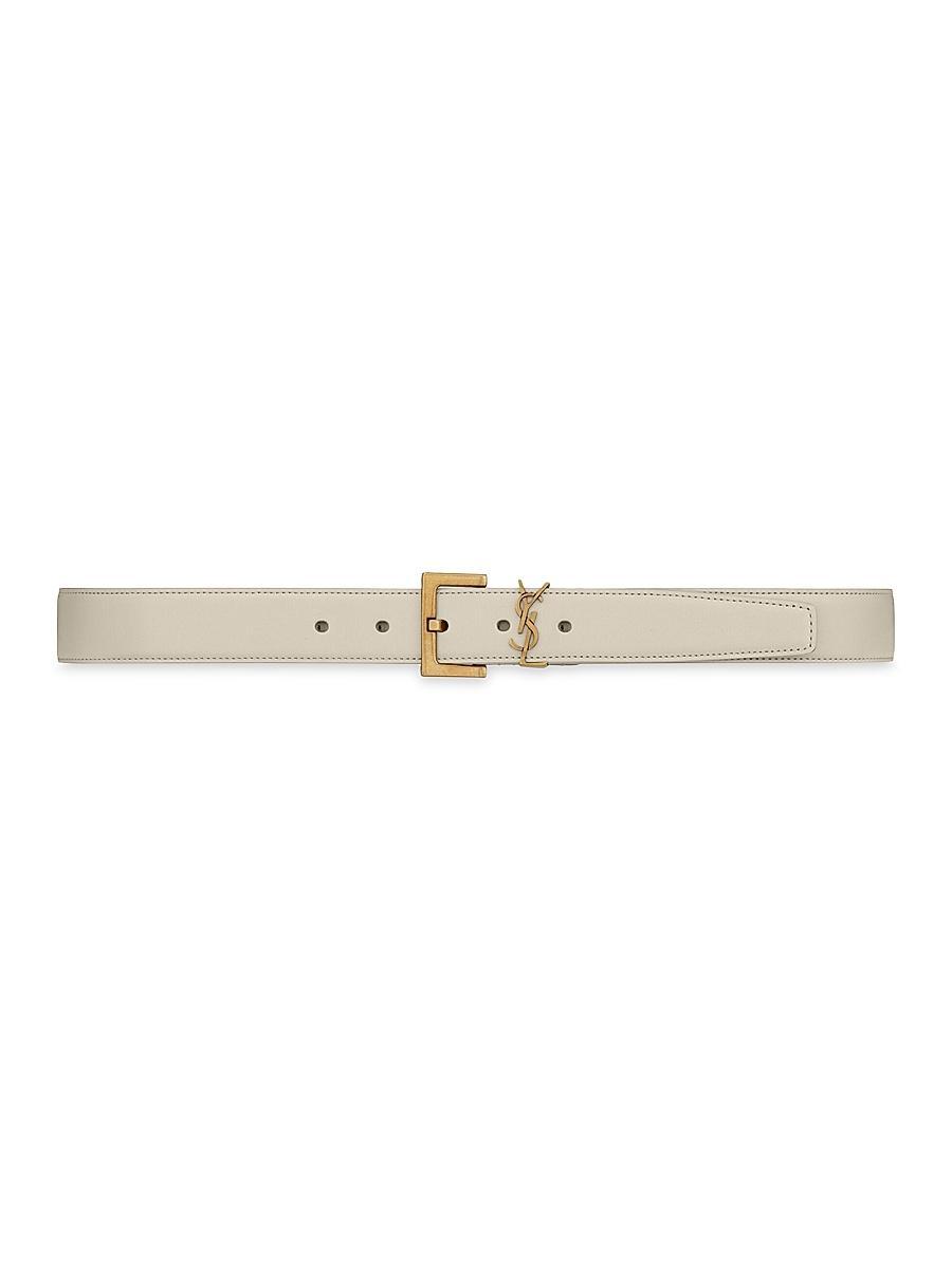 Womens Cassandre Belt with Square Buckle in Grained Leather Product Image