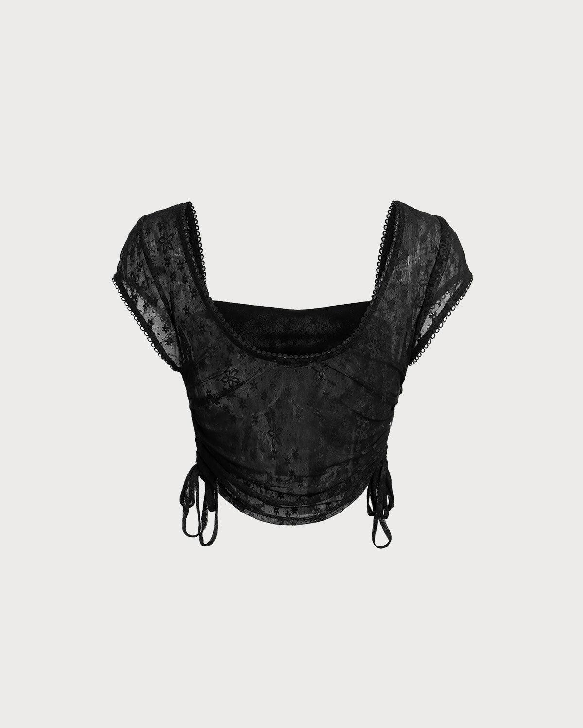 Black Mesh Cropped Tee Product Image