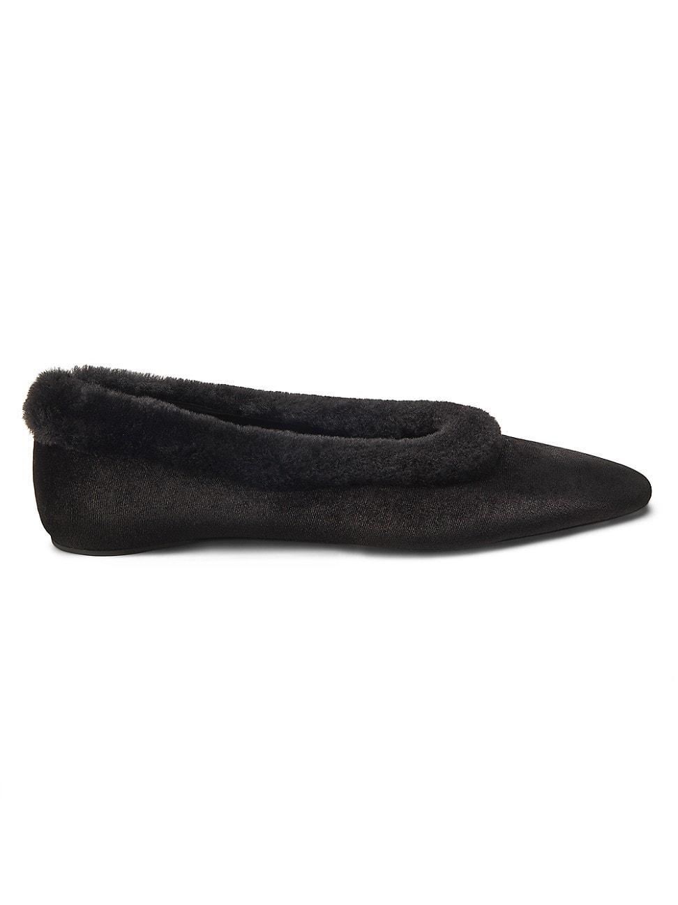 Womens Shearling-Trimmed Velvet Ballerina Flats Product Image