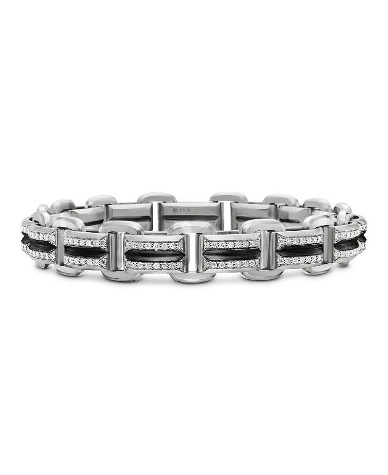 David Yurman Mens Sterling Silver Deco Diamond Pave Beveled Link Bracelet Product Image