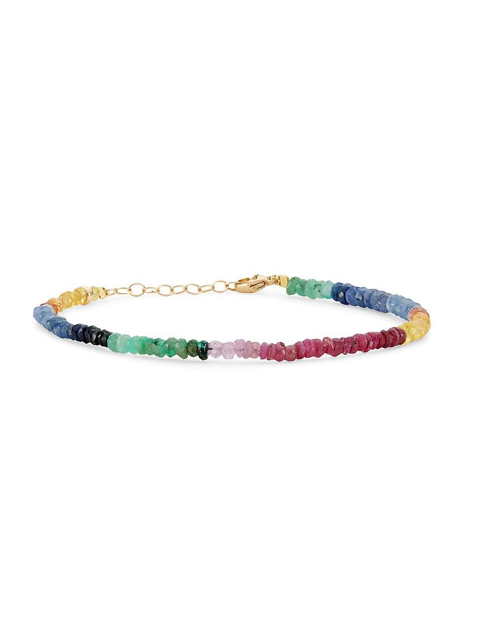 Womens Arizona 14K Yellow Gold & Rainbow Sapphire Beaded Bracelet Product Image