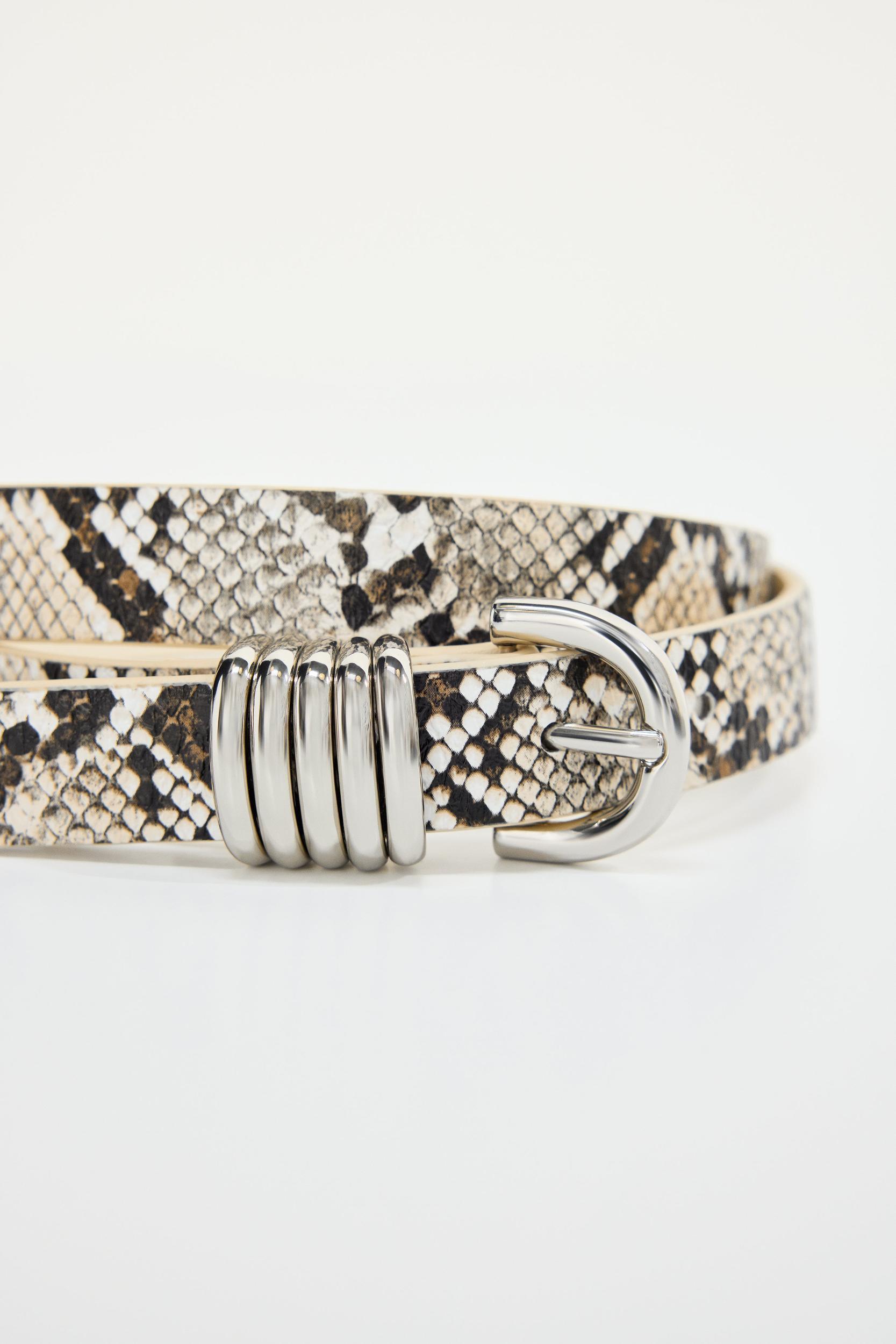 SLIM 5 RING BELT | BLACK AND WHITE SNAKE PRINT Product Image