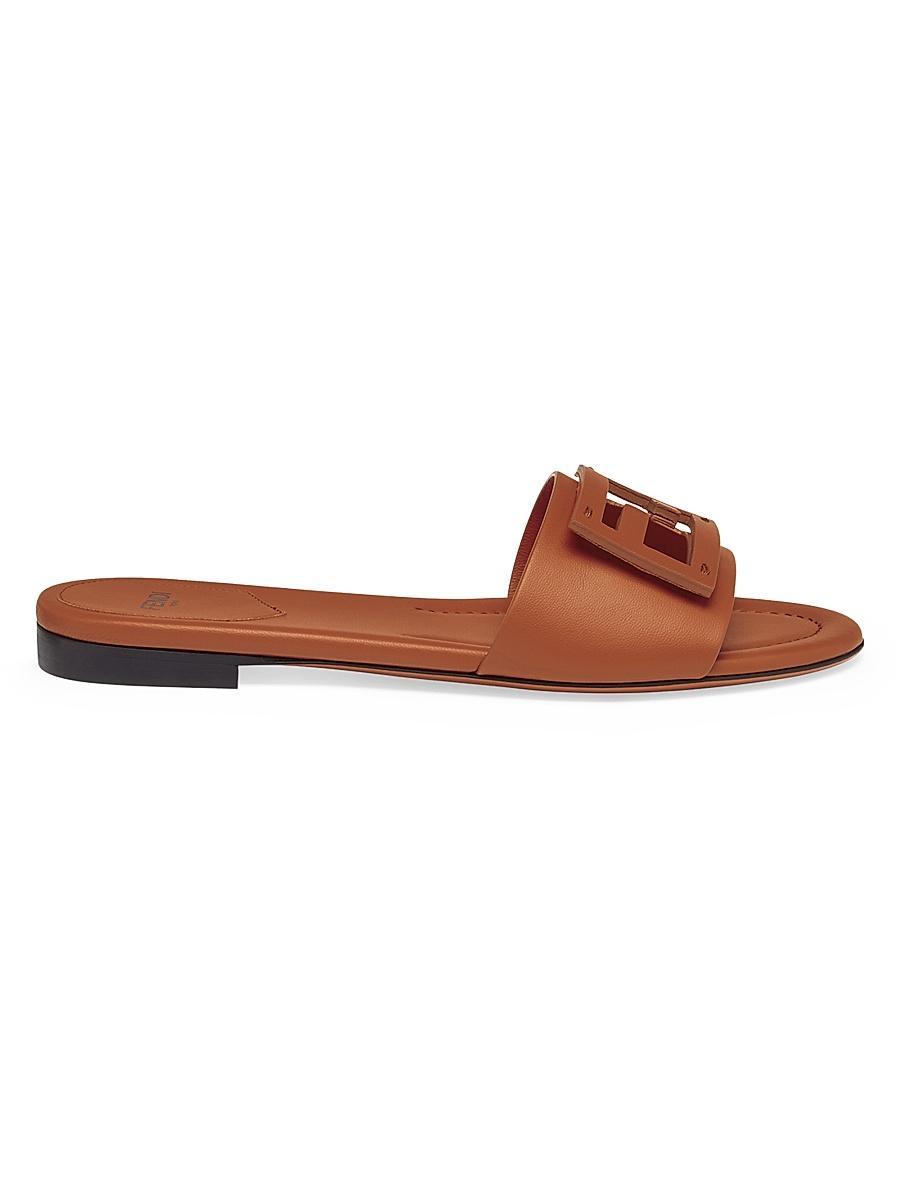 Womens Logo Leather Slide Sandals Product Image