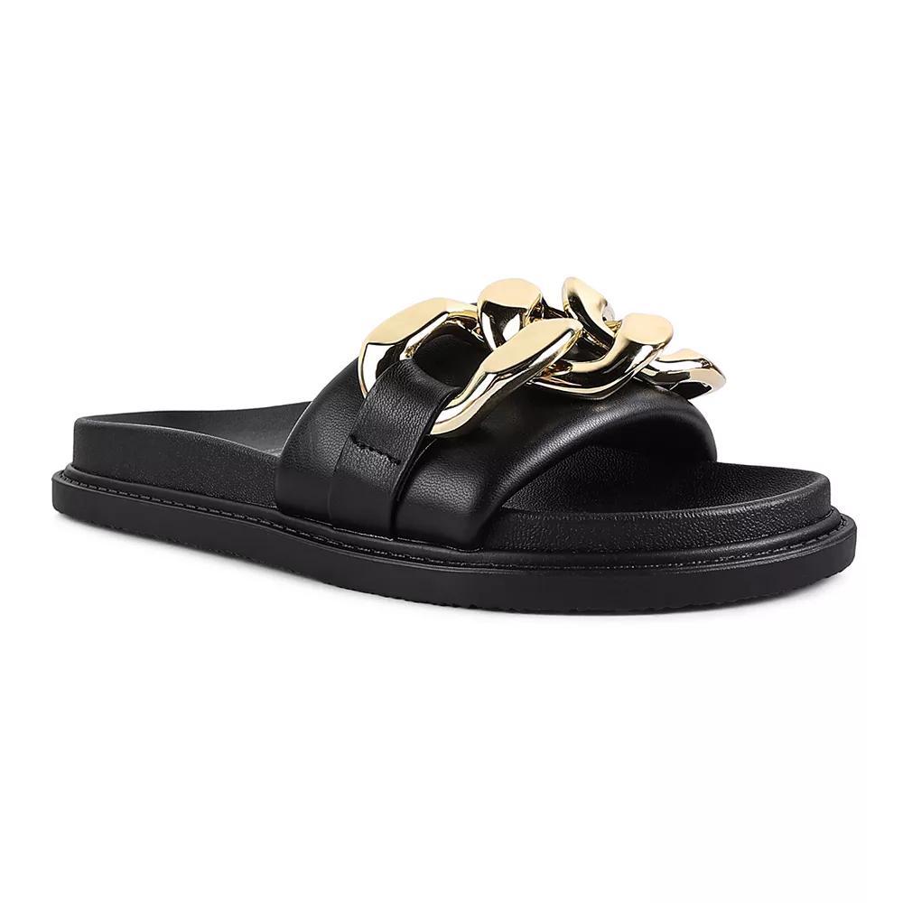 London Rag Women's Onyx Metal Chain Slide Sandals, Size: 5, Black Product Image