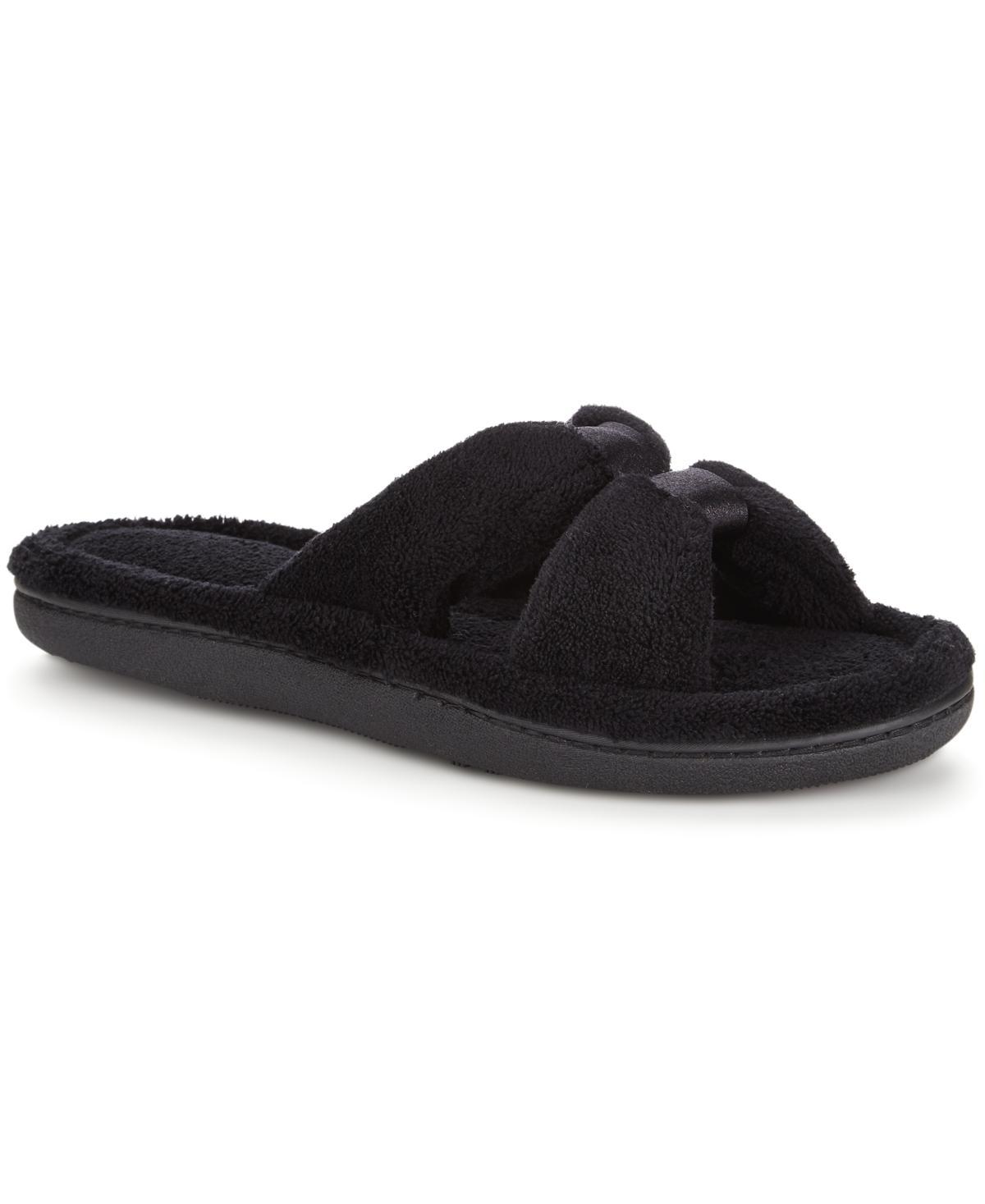 Women's isotoner Memory Foam Microterry X-Slide Slippers with Satin Trim, Size: 7-8, Black Product Image