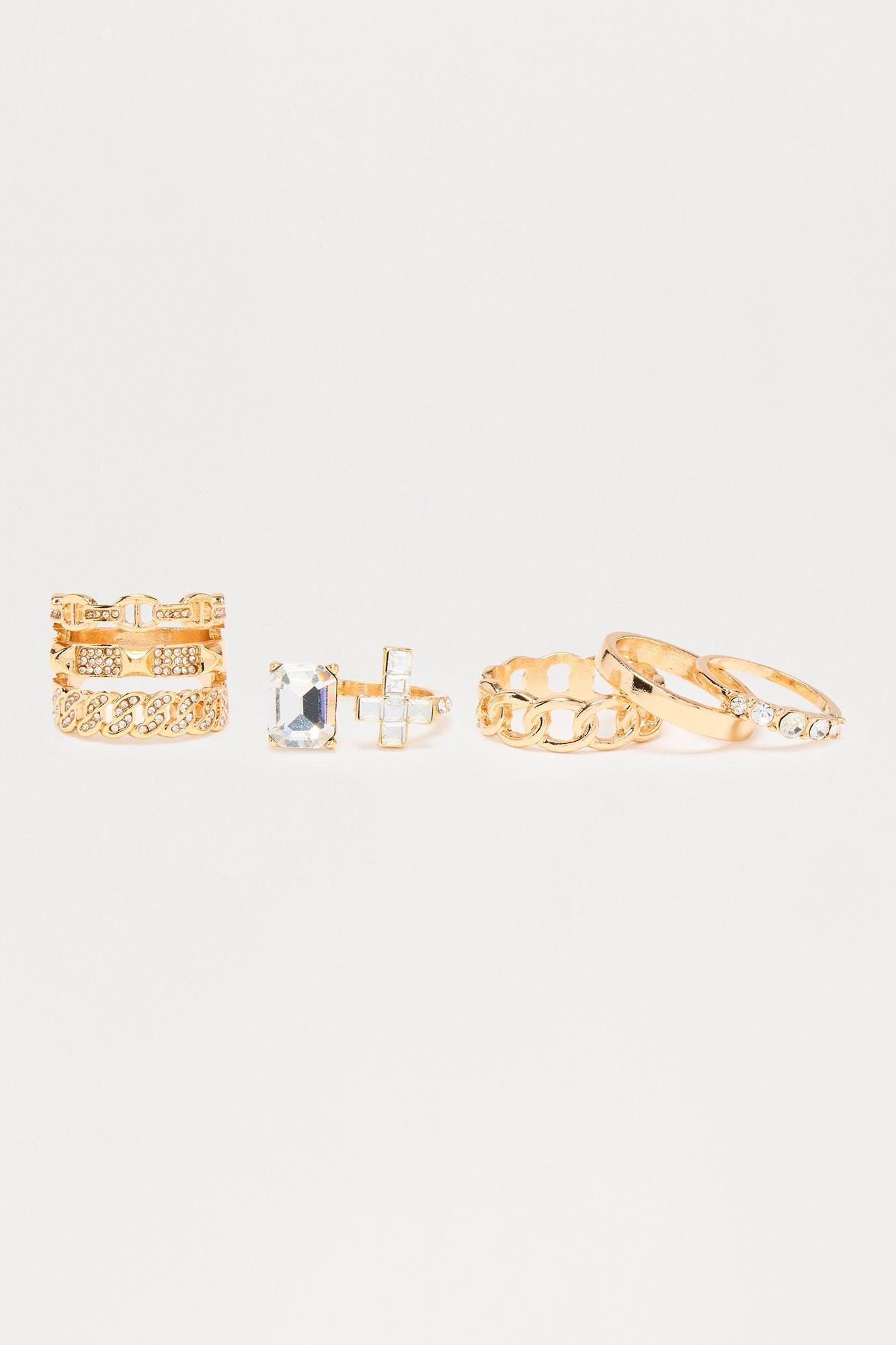 Chained Up The Rhinestones 5 Piece Toe Ring Set - Gold Product Image