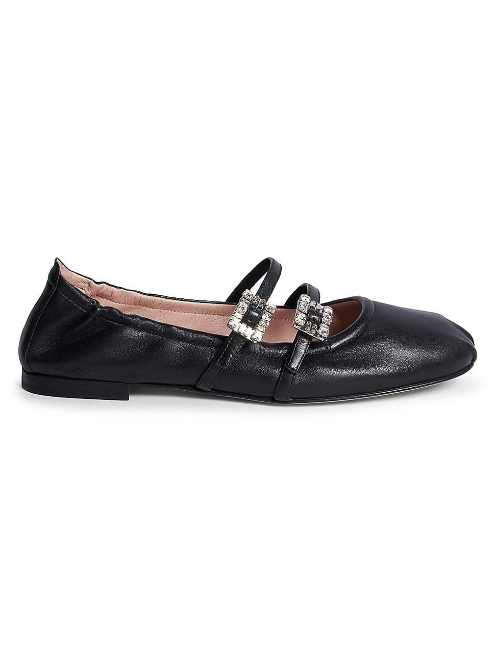 Womens Mini Strap Strass Leather Ballerina Flats Product Image