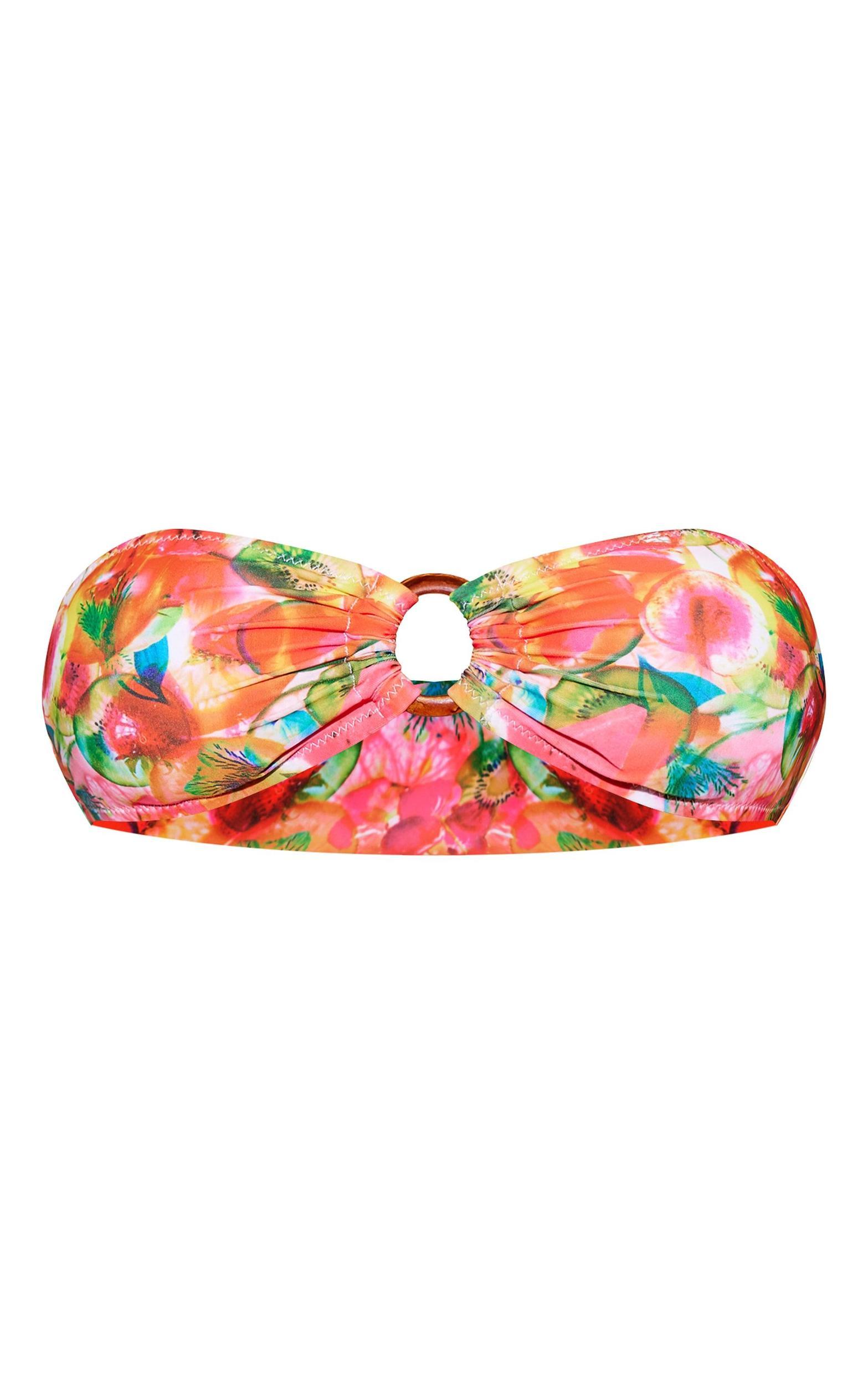 Multi Blurred Fruit Print O Ring Bandeau Bikini Top Product Image