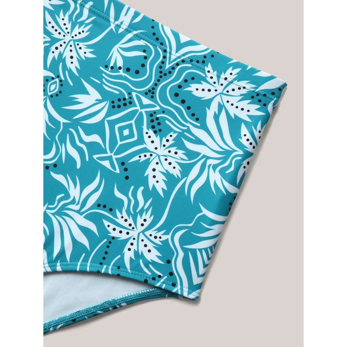 Plus Size Twist Front Floral Print Swim Dress Women's Swimwear Teal Beach Bodycon Heart neckline High stretch Curve Swim Dresses BloomChic 10/M Product Image