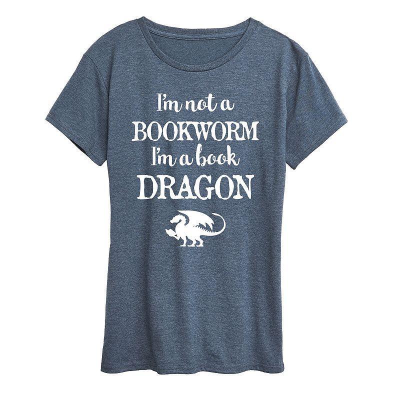 Womens Im A Book Dragon Graphic Tee, Girls Grey Red Product Image