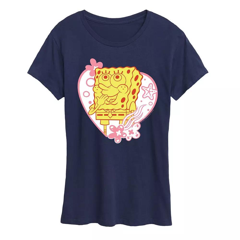 Womens Spongebob Squarepants Heart Graphic Tee Grey Gray Product Image