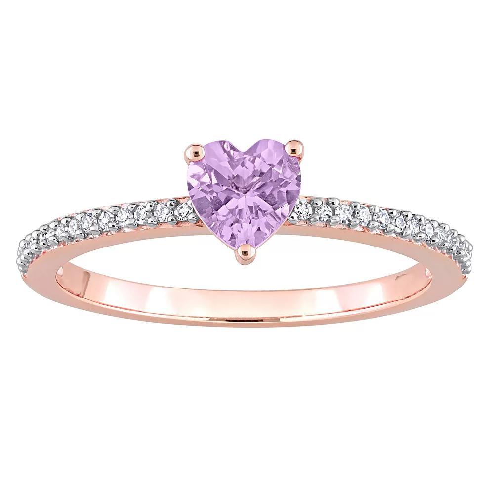 Stella Grace 10k Rose Gold Rose de France Amethyst & Diamond Accent Heart Promise Ring, Women's, Size: 8 Product Image