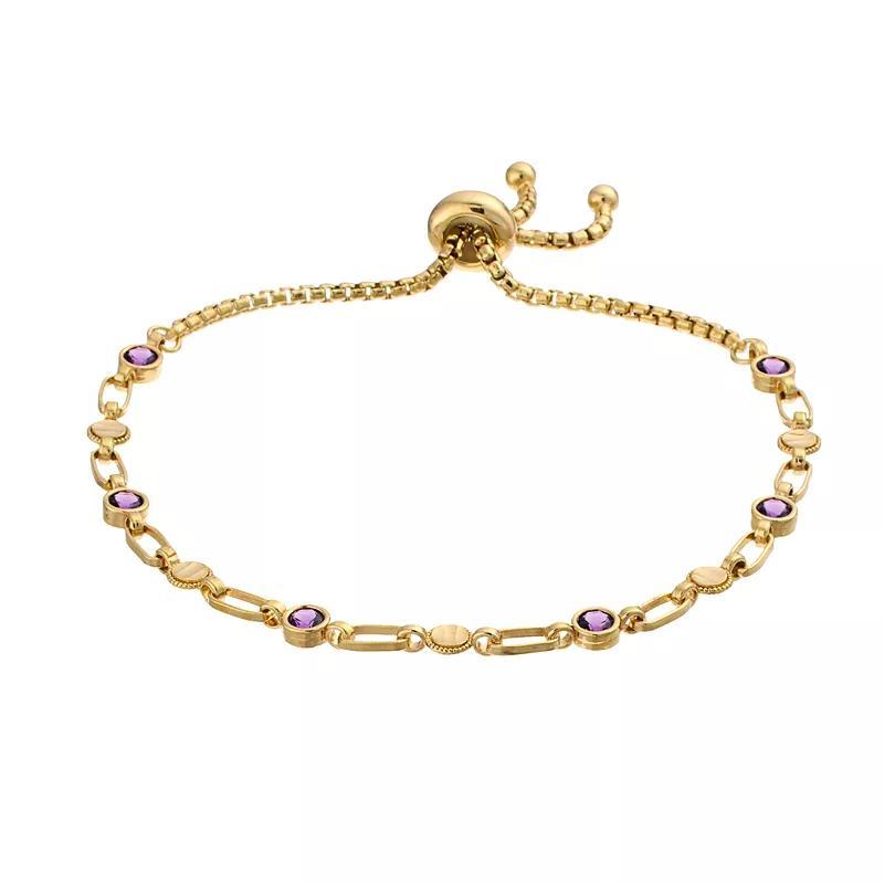 Kristen Kesho Sterling Silver Lab-Created Amethyst & Round Link Adjustable Bolo Bracelet, Women's, Size: 9.50 Product Image