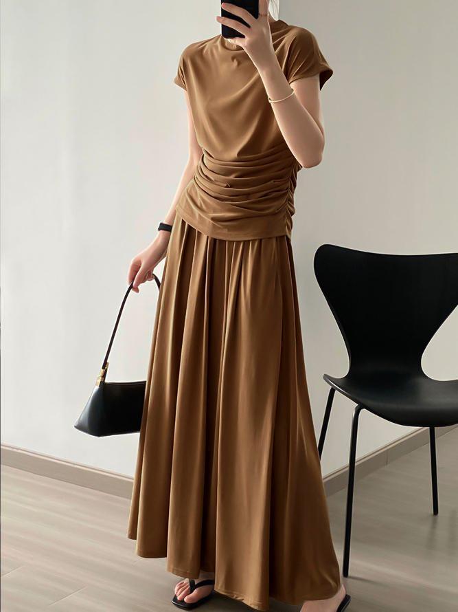 Short Sleeves Solid Color Mock Neck T-Shirts Tops Product Image