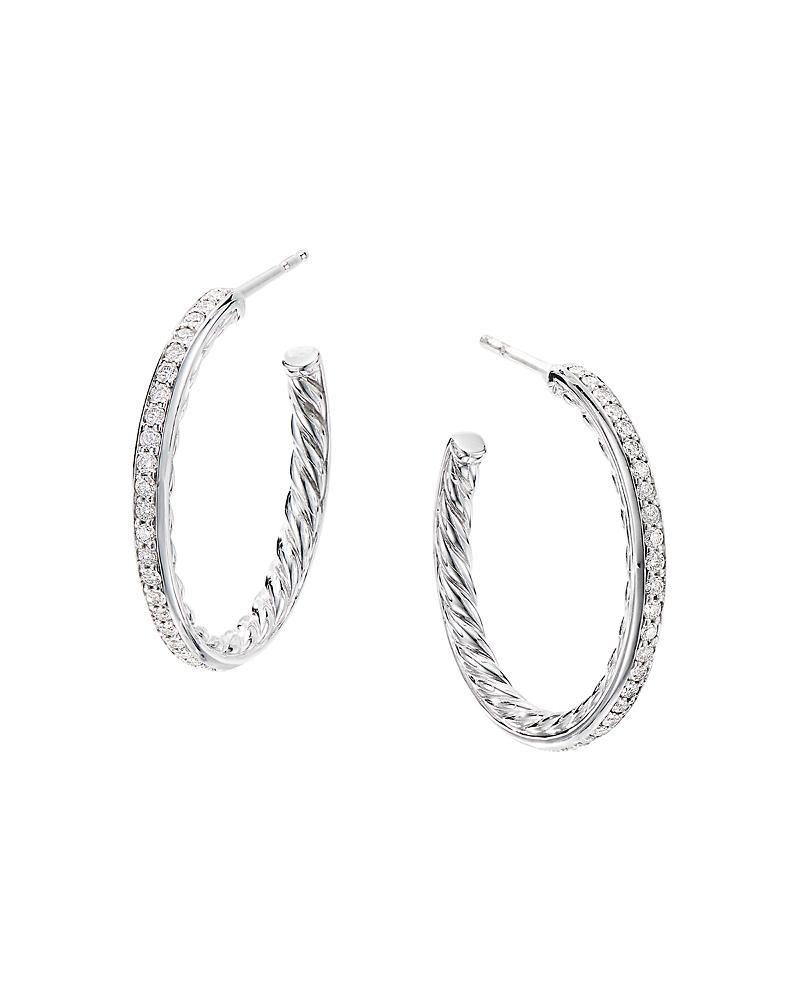 David Yurman Sterling Silver Small Hoop Earrings with Pave Diamonds Product Image